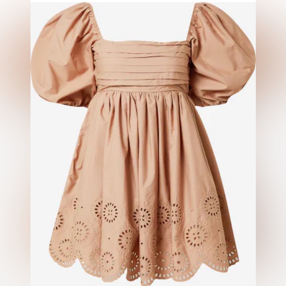 Abercrombie & Fitch Emerson Poplin Puff Sleeve Eyelet Trim Mini Dress M Girlhood